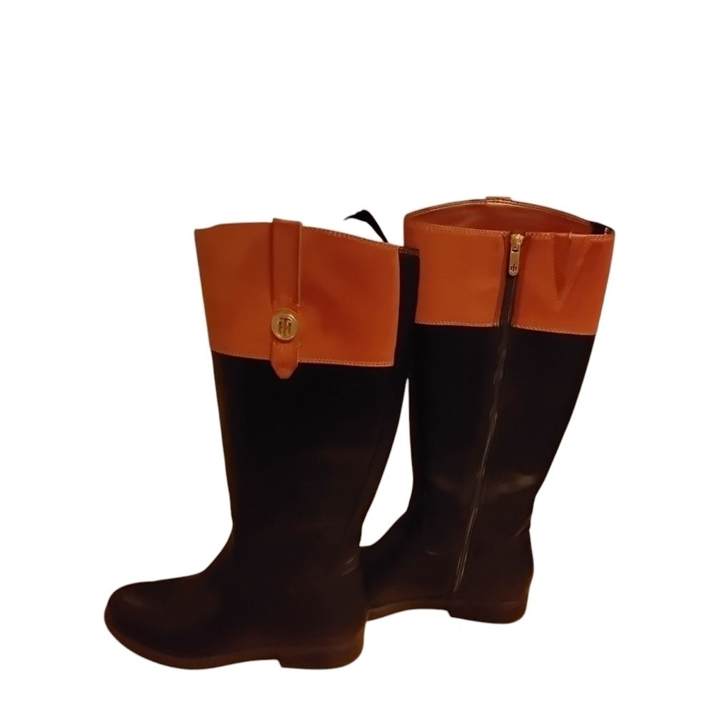 Tommy Hilfiger Women's Shano Black Brown Faux Leather Knee High Boots 9M - Picture 1 of 6